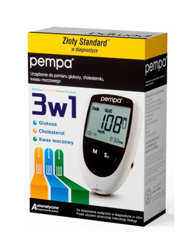 Urządzenie 3w1 do pomiaru glukozy, cholesterolu i kwasu moczowego Pempa BK6-40M