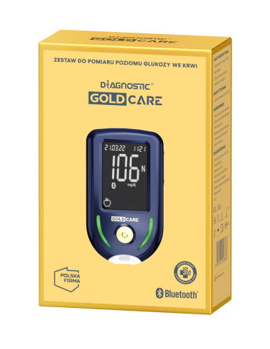 Glukometr Diagnostic Gold Care + nakłuwacz, paski i lancety do pomiaru poziomu glukozy we krwi