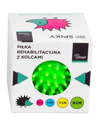 Piłka sensoryczna rehabilitacyjna z kolcami do masażu twarzy i ćwiczeń Timago Spiky 8cm