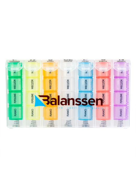 Etui na leki, tygodniowa kasetka na lekarstwa na 4 pory dnia Balanssen 7 dni/4 pory