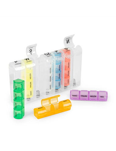 Etui na leki, tygodniowa kasetka na lekarstwa na 4 pory dnia Balanssen 7 dni/4 pory