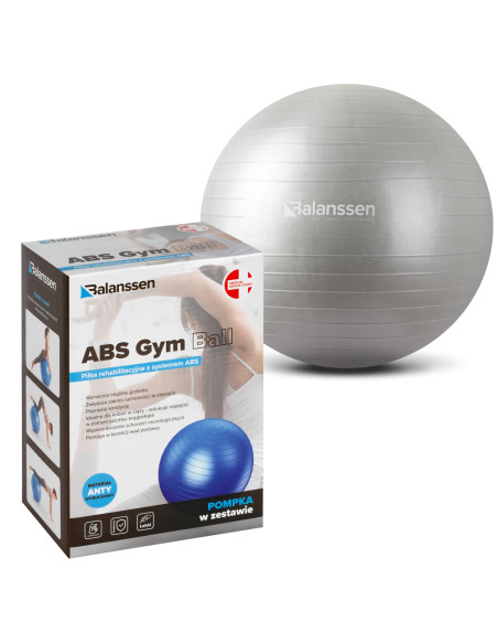 Piłka rehabilitacyjna do ćwiczeń ABS Gym Ball 55 cm – srebrna Balanssen