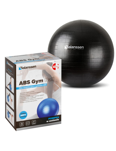 Piłka rehabilitacyjna do ćwiczeń ABS Gym Ball 75 cm – czarna Balanssen