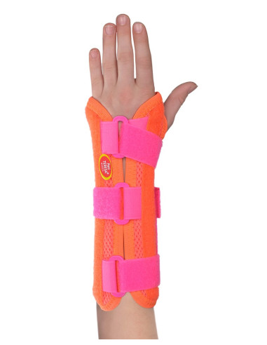 Orteza dziecięca nadgarstka z odpinanym kciukiem Pani Teresa MEDICA YOUNG PT0337 koralowa
