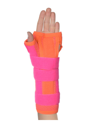 Orteza dziecięca nadgarstka z odpinanym kciukiem Pani Teresa MEDICA YOUNG PT0337 koralowa