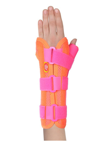 Orteza dziecięca nadgarstka z odpinanym kciukiem Pani Teresa MEDICA YOUNG PT0337 koralowa