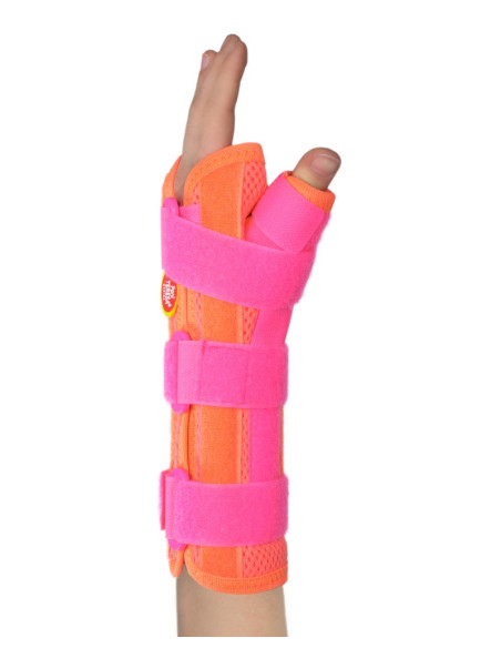Orteza dziecięca nadgarstka z odpinanym kciukiem Pani Teresa MEDICA YOUNG PT0337 koralowa