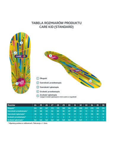 Wkładki ortopedyczne dziecięce na płaskostopie podłużne Mazbit iOrto Care Kid Standard