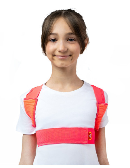 Dziecięcy pas barkowy - prostotrzymacz, korektor postawy dla dzieci Pani Teresa MEDICA YOUNG PT0342 koralowy
