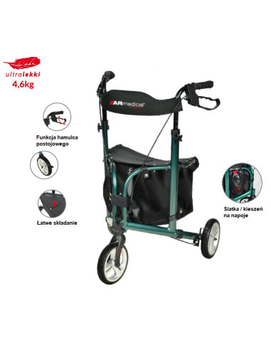 Chodzik trójkołowy aluminiowy z siedziskiem składany Super Light Armedical AR-030