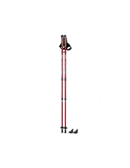 Kijki trekkingowe do Nordic Walking, czerwone w pokrowcu + 2 zestawy końcówek