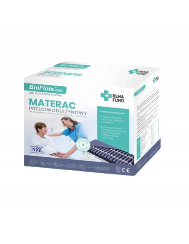 Pneumatyczny materac przeciwodleżynowy rurowy z mikrowentylacją zmiennociśnieniowy z pompą Reha Fund Bio Flote 4000