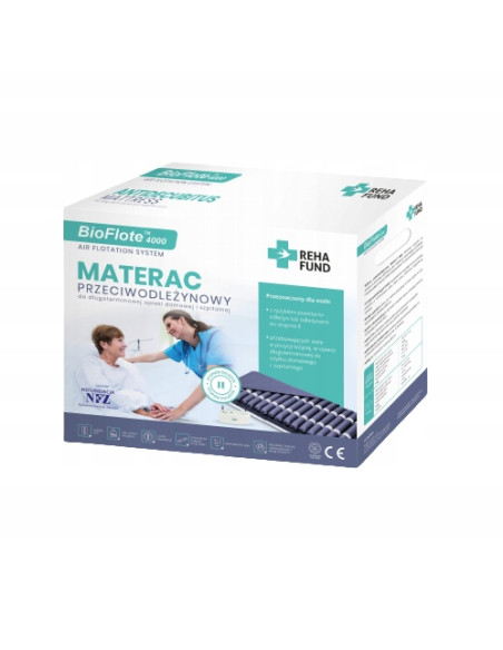 Pneumatyczny materac przeciwodleżynowy rurowy z mikrowentylacją zmiennociśnieniowy z pompą Reha Fund Bio Flote 4000