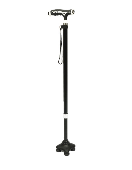 Laska inwalidzka aluminiowa z czwórnogiem, lampką led i zawieszką Aston Twist Zen