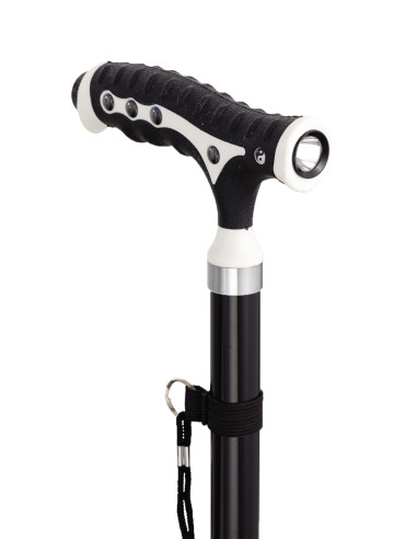 Laska inwalidzka aluminiowa z czwórnogiem, lampką led i zawieszką Aston Twist Zen