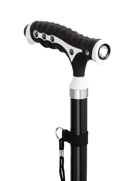 Laska inwalidzka aluminiowa z czwórnogiem, lampką led i zawieszką Aston Twist Zen