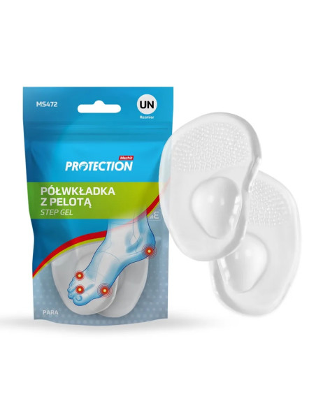 Półwkładki żelowe z pelotą metatarsalną, odciążające i amortyzujące przodostopie na płaskostopie poprzeczne Mazbit Step Gel