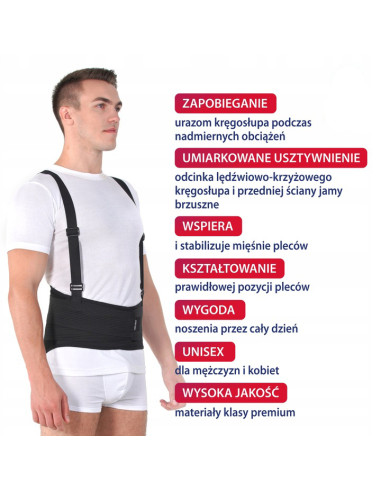 Pas lędźwiowy przemysłowy sztywny z szelkami do podnoszenia ciężkich przedmiotów