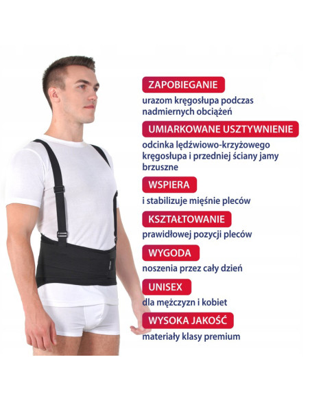 Pas lędźwiowy przemysłowy sztywny z szelkami do podnoszenia ciężkich przedmiotów