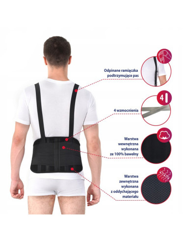 Pas lędźwiowy przemysłowy sztywny z szelkami do podnoszenia ciężkich przedmiotów