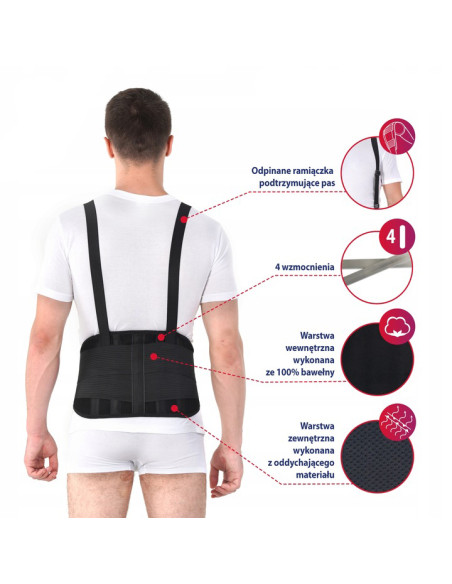Pas lędźwiowy przemysłowy sztywny z szelkami do podnoszenia ciężkich przedmiotów