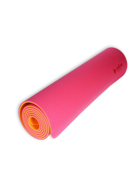 Mata do ćwiczeń rehabilitacyjnych, pilates, joga, antypoślizgowa yellowMAT TPE 183x61cm pomarańczowo-różowa