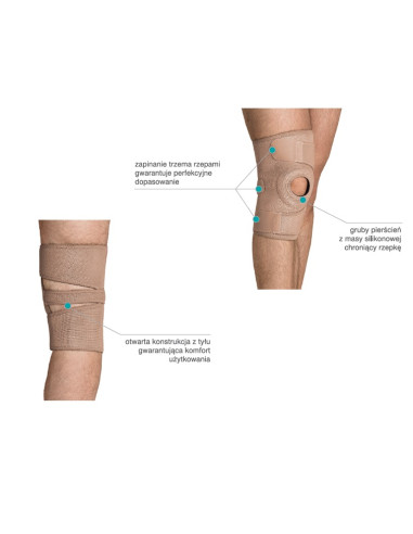 Stabilizator kolana z pierścieniem na rzepkę, zapinany na rzep - długi - AR-6620 beżowy