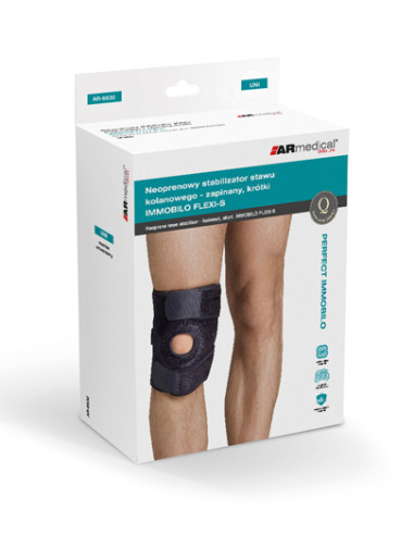 Stabilizator kolana z pierścieniem na rzepkę, zapinany na rzep – krótki – AR-6630 czarny