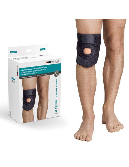 Stabilizator kolana z pierścieniem na rzepkę, zapinany na rzep – krótki – AR-6630 czarny