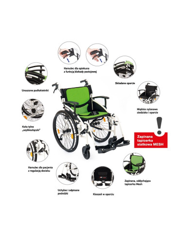 Wózek inwalidzki aluminiowy lekki składany Armedical GALACTIC AR-303 51cm