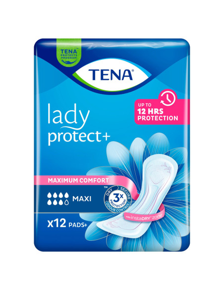 Tena Lady Protect+ Maxi wkładki urologiczne typu pieluchy anatomiczne dla kobiet na nietrzymanie moczu 12 sztuk