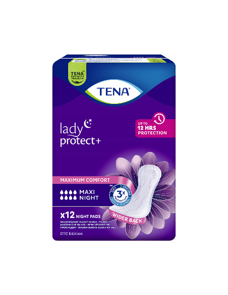 Tena Lady Protect+ Maxi Night wkładki urologiczne typu pieluchy anatomiczne dla kobiet na nietrzymanie moczu 12 sztuk