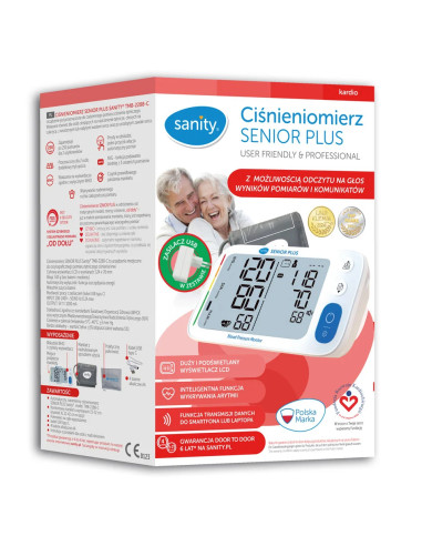 Ciśnieniomierz Senior Plus z zasilaczem i z możliwością odczytu na głos wyników pomiarów i komunikatów