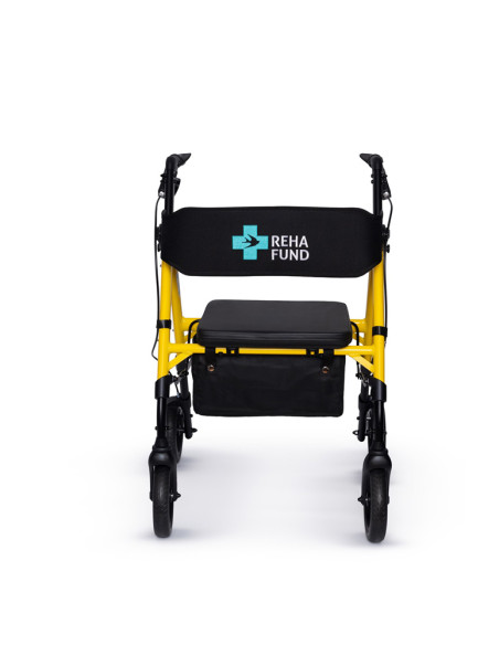 Podpórka czterokołowa rehabilitacyjna, chodzik aluminiowy na kółkach składany Reha Fund Marsylia RF-617 żółta