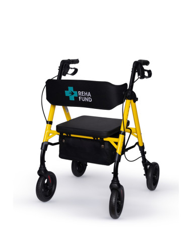 Podpórka czterokołowa rehabilitacyjna, chodzik aluminiowy na kółkach składany Reha Fund Marsylia RF-617 żółta