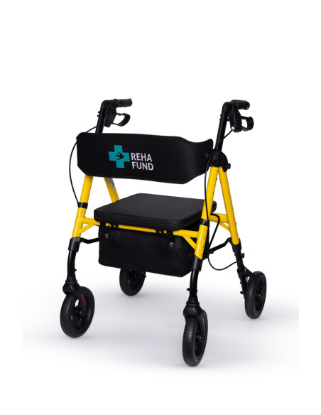 Podpórka czterokołowa rehabilitacyjna, chodzik aluminiowy na kółkach składany Reha Fund Marsylia RF-617 żółta