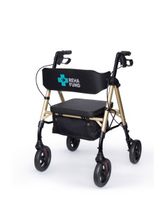 Podpórka czterokołowa rehabilitacyjna, chodzik aluminiowy na kółkach składany Reha Fund Marsylia RF-617 złota