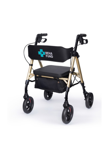 Podpórka czterokołowa rehabilitacyjna, chodzik aluminiowy na kółkach składany Reha Fund Marsylia RF-617 złota