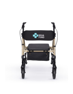 Podpórka czterokołowa rehabilitacyjna, chodzik aluminiowy na kółkach składany Reha Fund Marsylia RF-617 złota 2