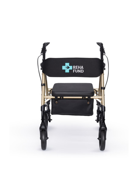 Podpórka czterokołowa rehabilitacyjna, chodzik aluminiowy na kółkach składany Reha Fund Marsylia RF-617 złota