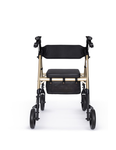 Podpórka czterokołowa rehabilitacyjna, chodzik aluminiowy na kółkach składany Reha Fund Marsylia RF-617 złota