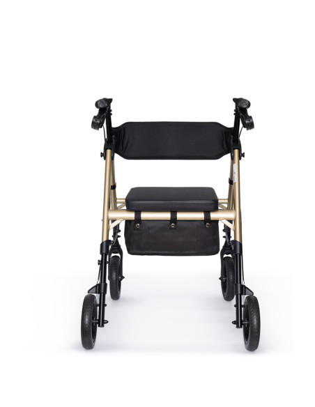 Podpórka czterokołowa rehabilitacyjna, chodzik aluminiowy na kółkach składany Reha Fund Marsylia RF-617 złota