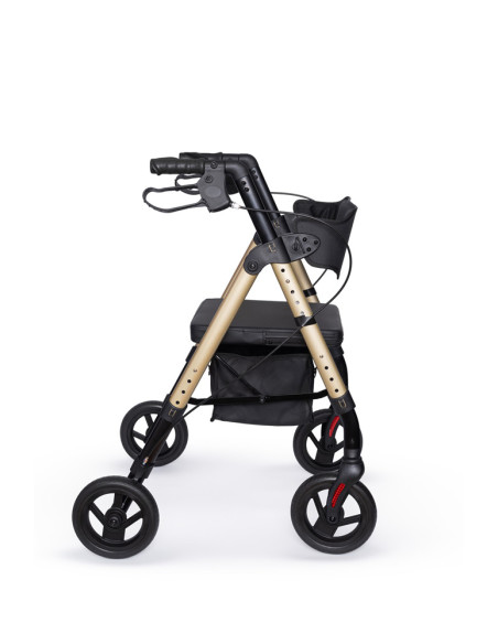 Podpórka czterokołowa rehabilitacyjna, chodzik aluminiowy na kółkach składany Reha Fund Marsylia RF-617 złota