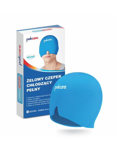 Czepek kompres żelowy pełny na głowę do terapii zimnem i ciepłem, opaska żelowa na migrenę, ból zatok, stres