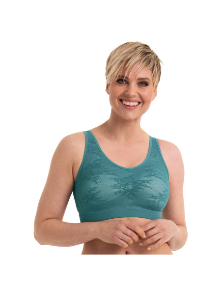 Biustonosz bez fiszbin, top z usztywnioną miseczką do protezy piersi dla Amazonek Anita Essential Lace 4700X 189 light smaragd