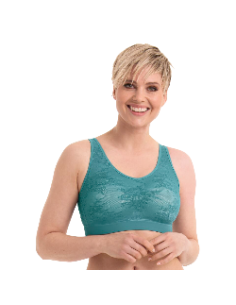 Biustonosz bez fiszbin, top z usztywnioną miseczką do protezy piersi dla Amazonek Anita Essential Lace light smaragd