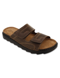 SKÓRZANE KLAPKI MĘSKIE lekkie buty na rzepy Befado 158M031 brązowe 41